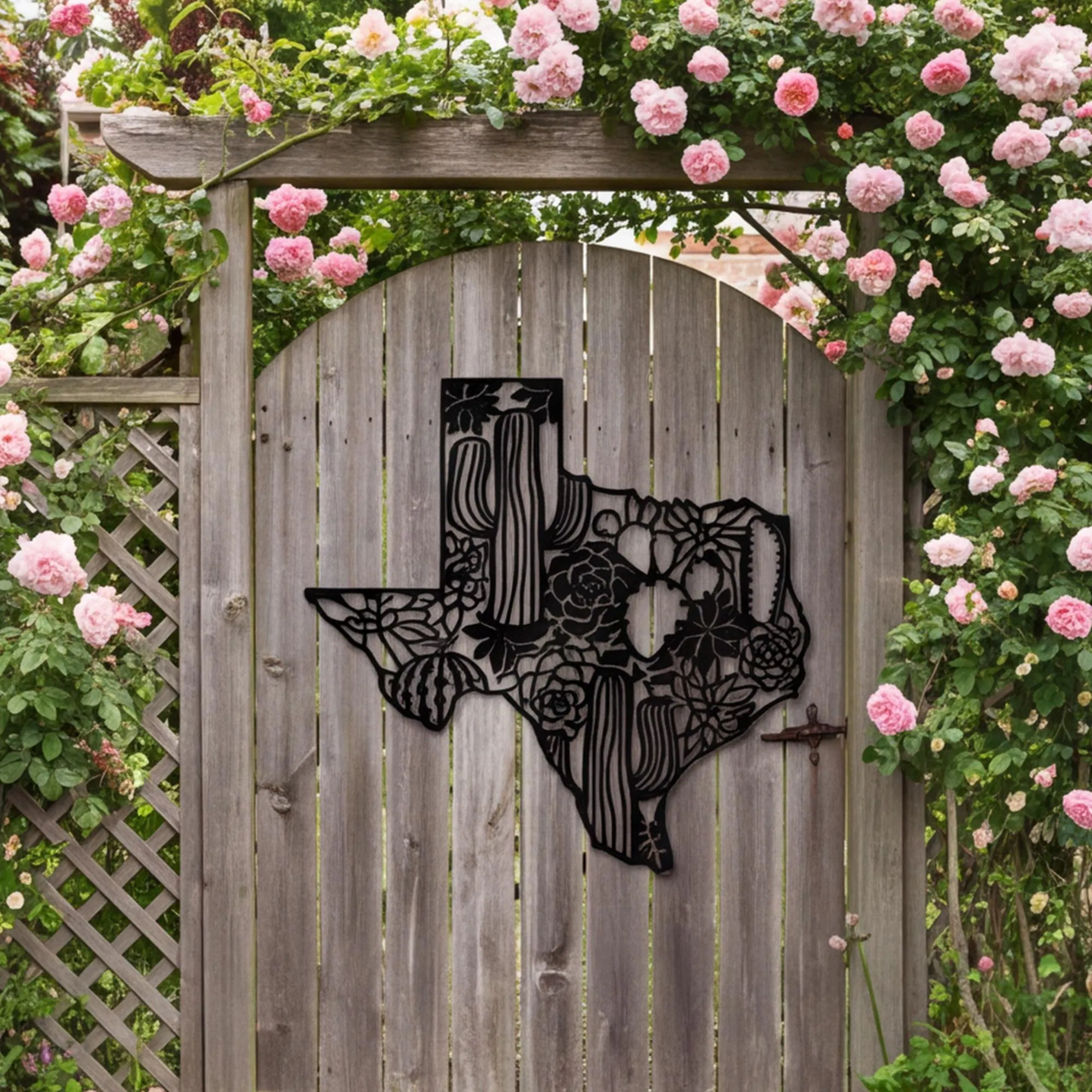 Texas Cactus Metal Wall Art, Powder Coated Steel Sign , Rustic Garden Decor, Fence Accent, Outdoor Wall Art