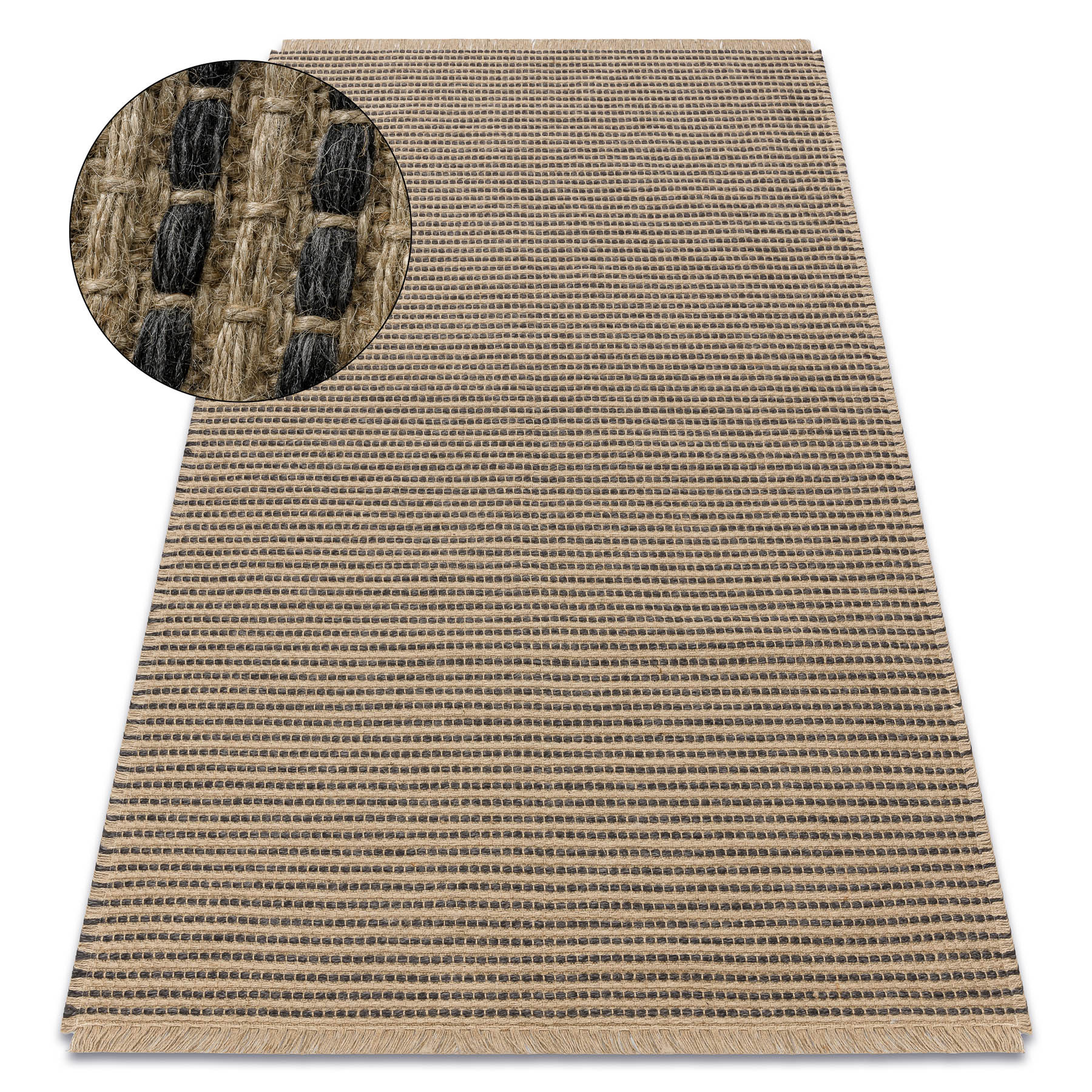 Dywan JUTE 3652 czarny / beż linie - jutowy, płaskotkany, 60x100 cm