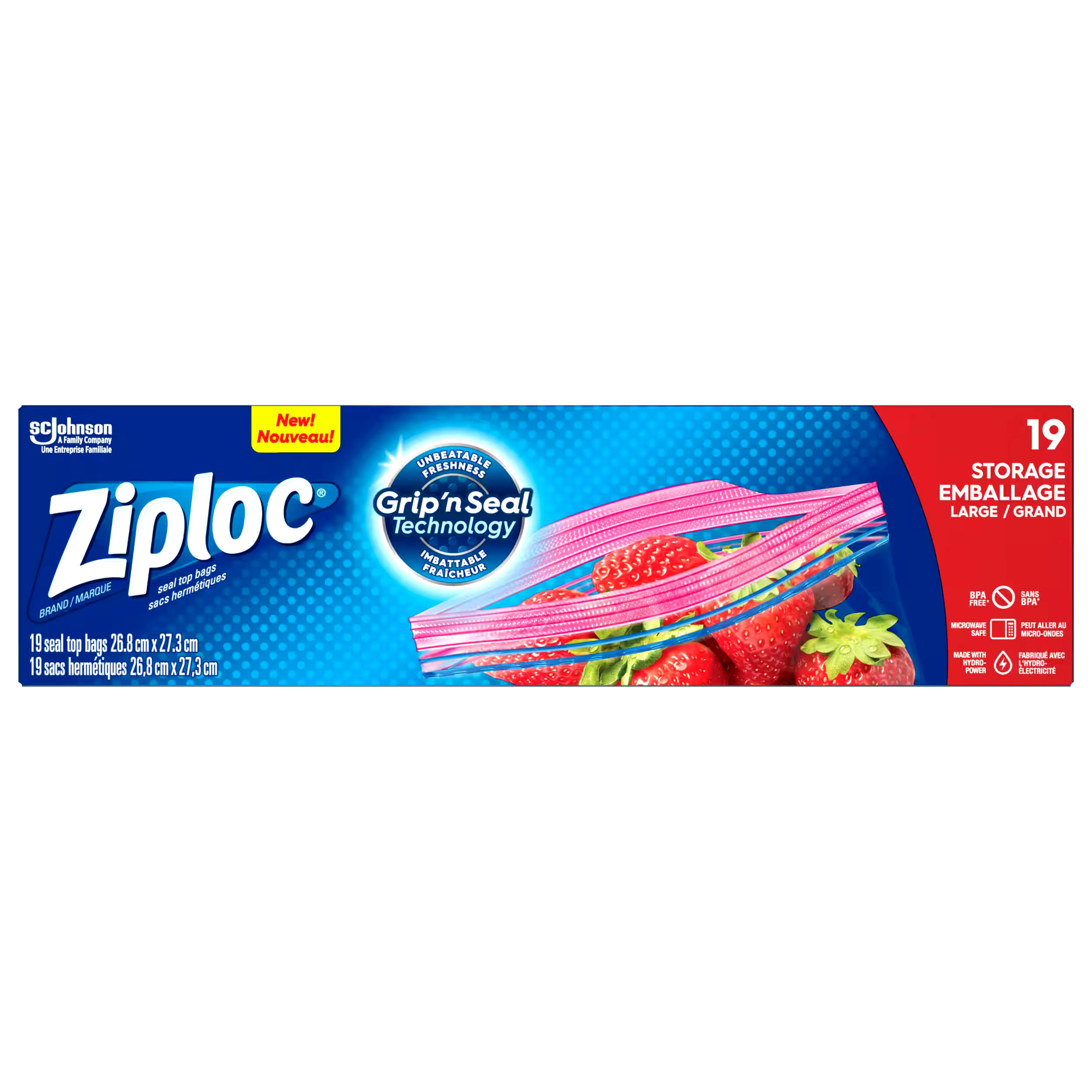Ziploc Easy Open Large Plastic Storage Bags, 3.7-L, 19-pk