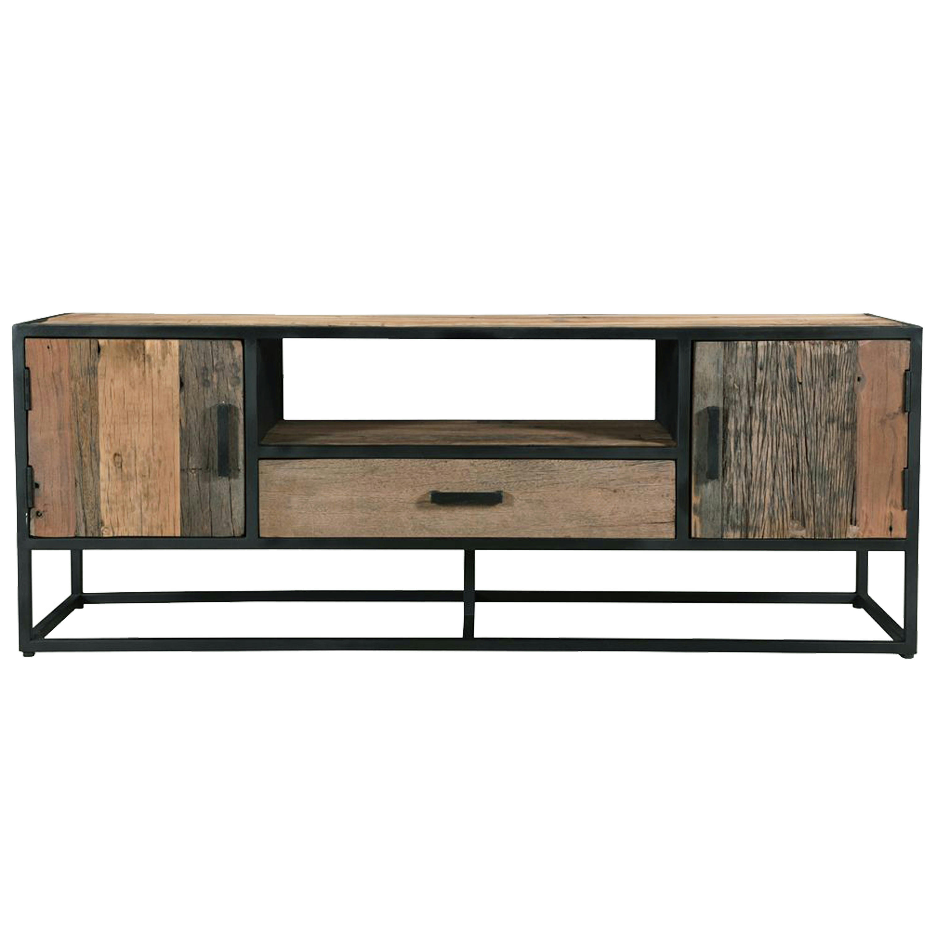 RIVERWOOD - RIVERWOOD-Meuble TV 2 portes 1 troir L180, Bois recyclé et métal noir