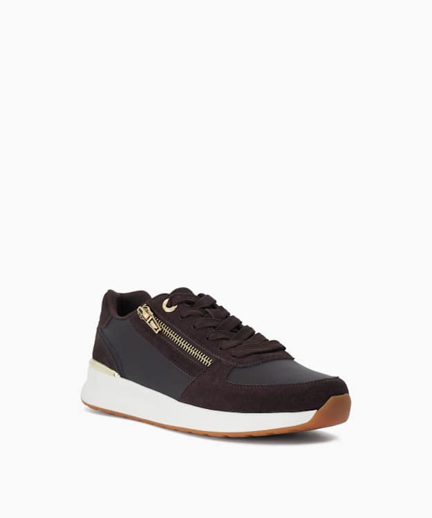 Excise Brown - Suede-Trim Zip-Detail Trainers