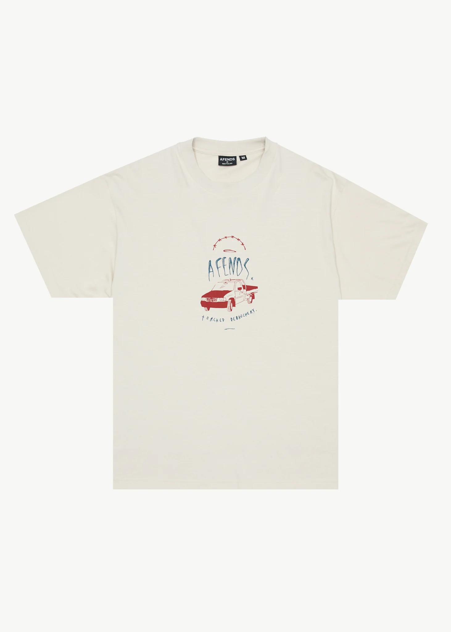 AFENDS Mens Trayback - Boxy Tee - Moonbeam