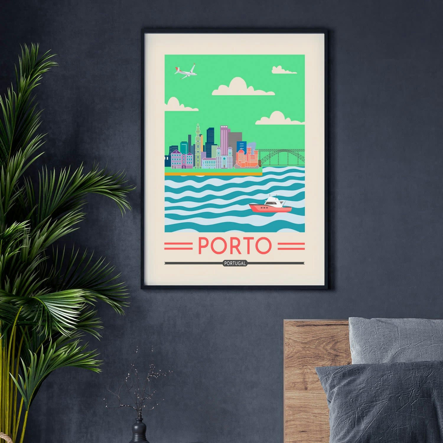 CIUDADES - Affiche avec cadre noir - Porto - 30x40