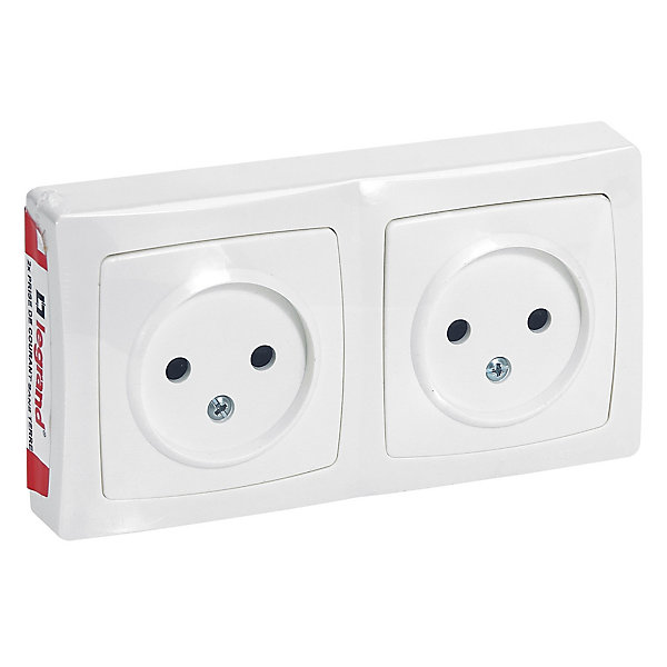 Double prise 2 pôles horizontale ASL Legrand blanc