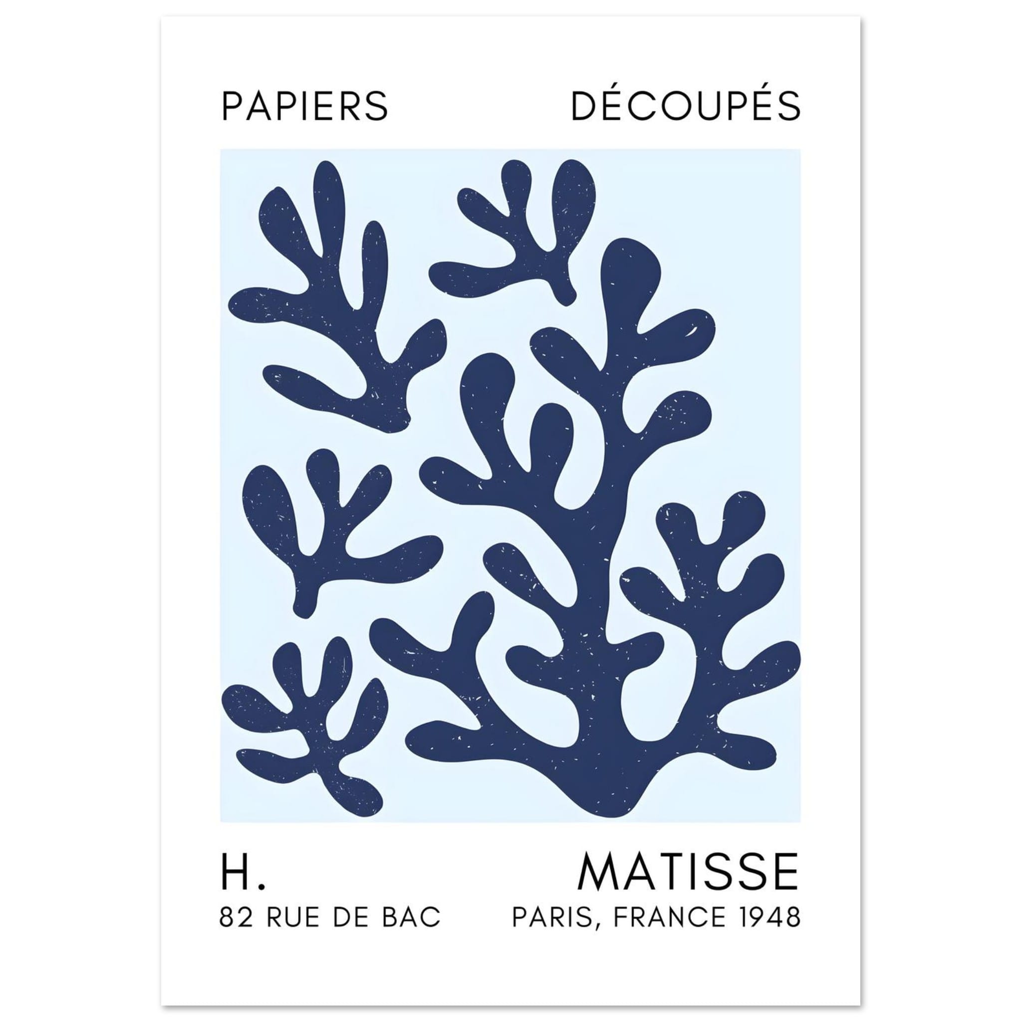 Artfulprints Poster Matisse – Coral shadows navy blue I  - A4 21x29.7 cm - Blauw