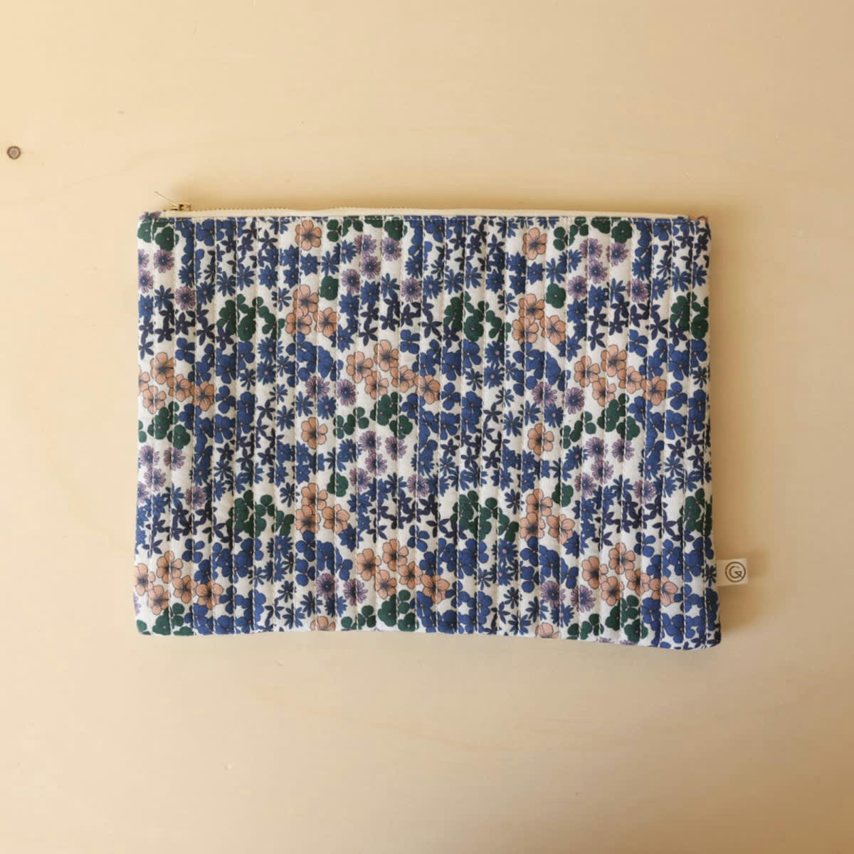 ESCALE - Grande pochette en coton imprimé flower bleu