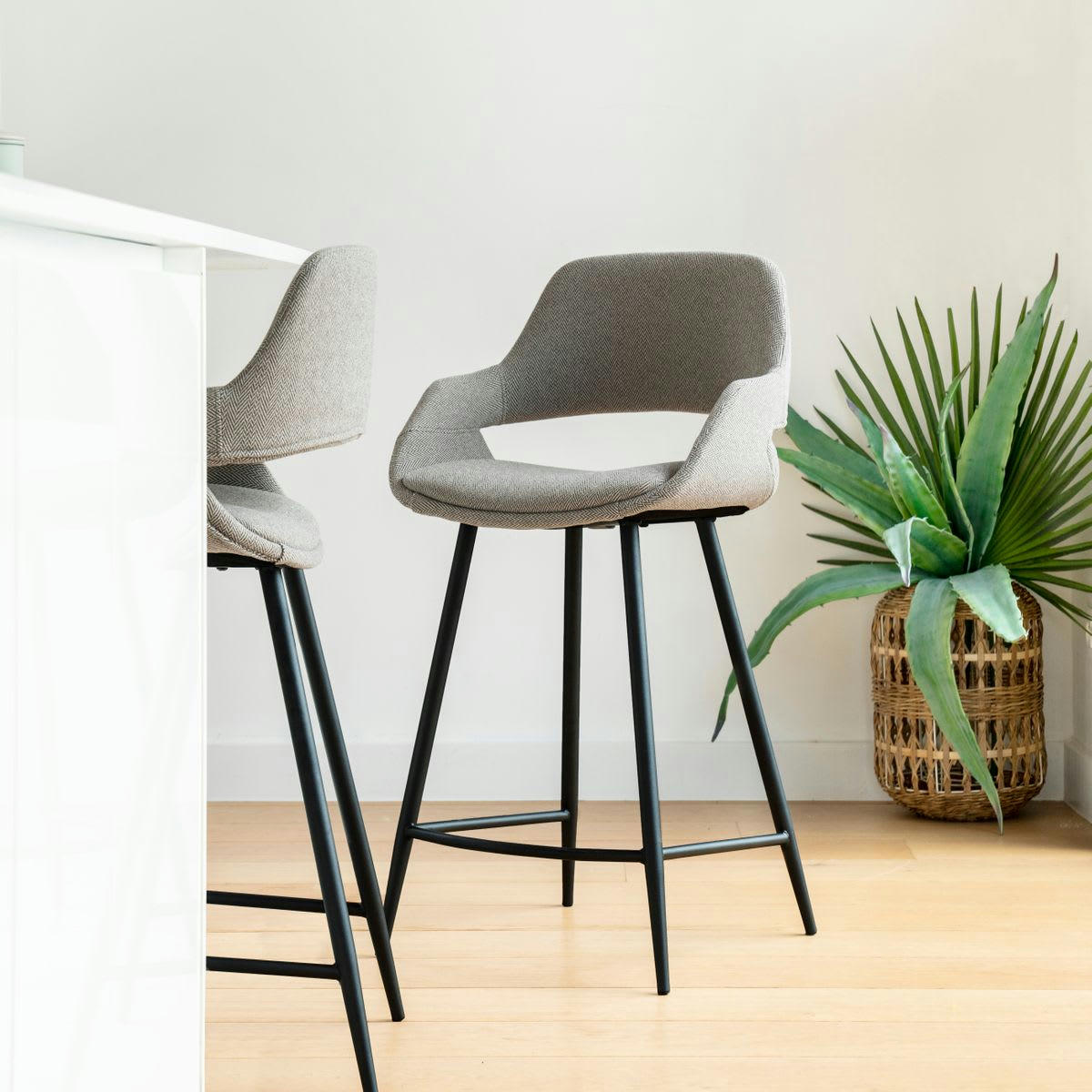 ESMEE - Chaise plan de travail tissu gris pieds métal