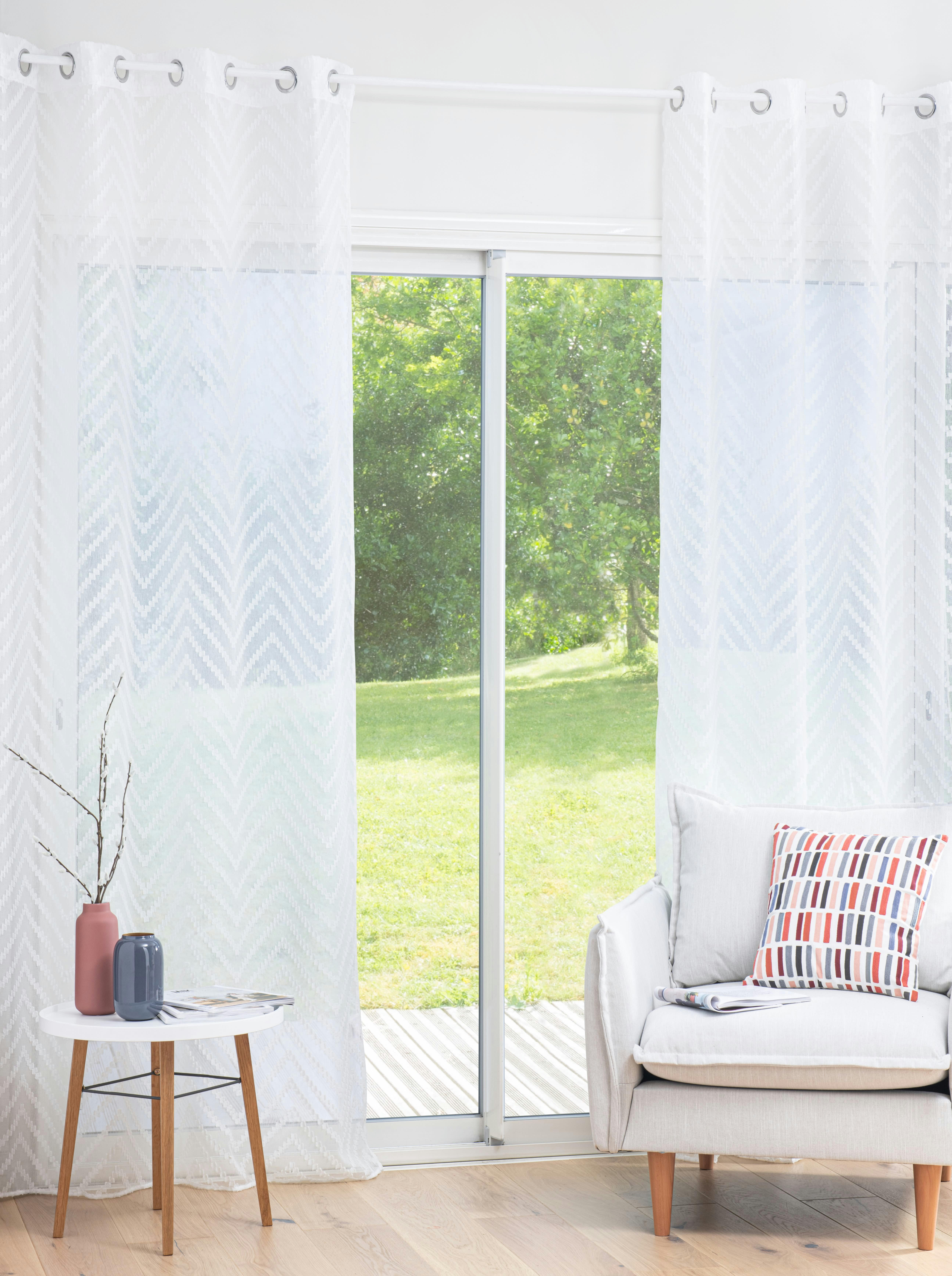 - Rideau voilage à œillets en polyester recyclé écru à l'unité 140x250