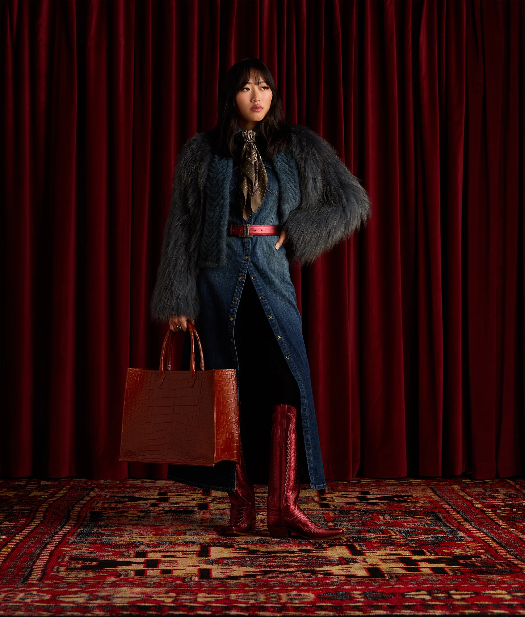 Long Denim Duster - Medium Wash Denim