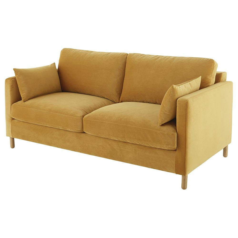Julian - Canapé 3 places en velours moutarde