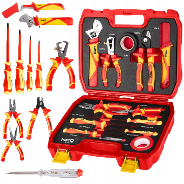 NEO TOOLS zestaw narzędzi dla elektryka 13 el. walizka szczypce śrubokręty