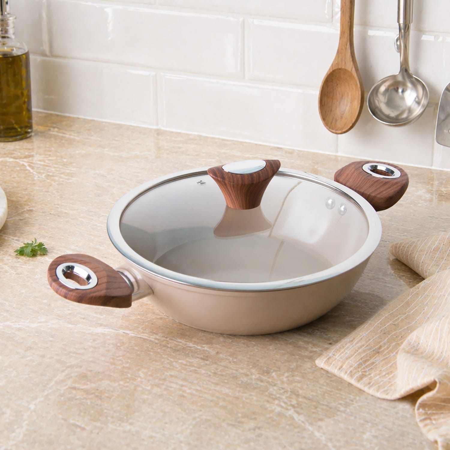 Tegame 24 cm coperchio taupe New Ceramic