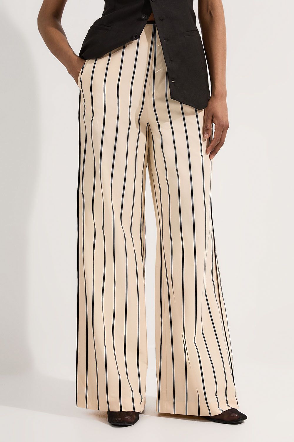 KarenMillen Cotton Stripe Belted Woven Trouser