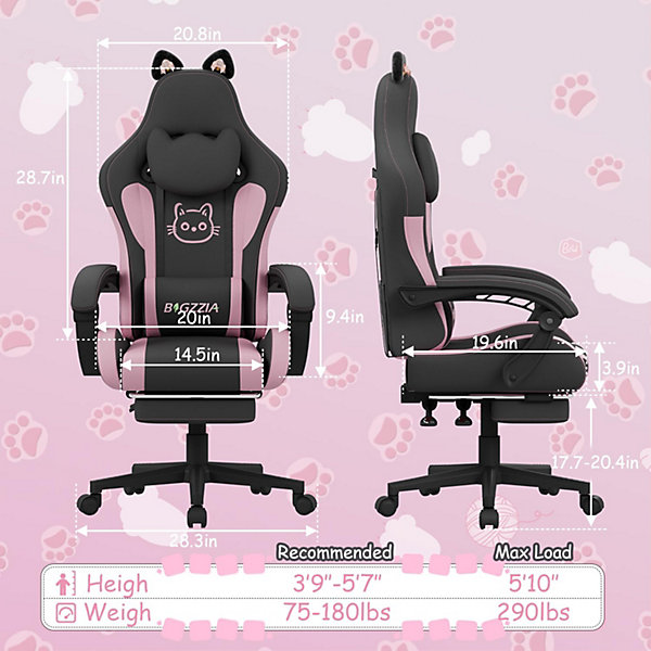 Chaise de Gaming Ergonomique avec Oreilles de Chat, Chaise de Jeu d'ordinateur réglable en Hauteur
