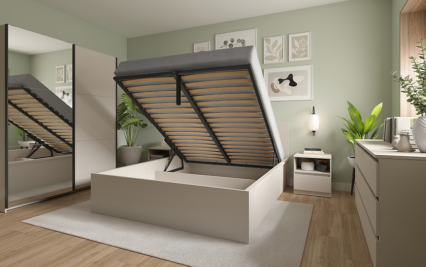 Łóżko Tetrix 120x200 ze stelażem i pojemnikiem kaszmir
