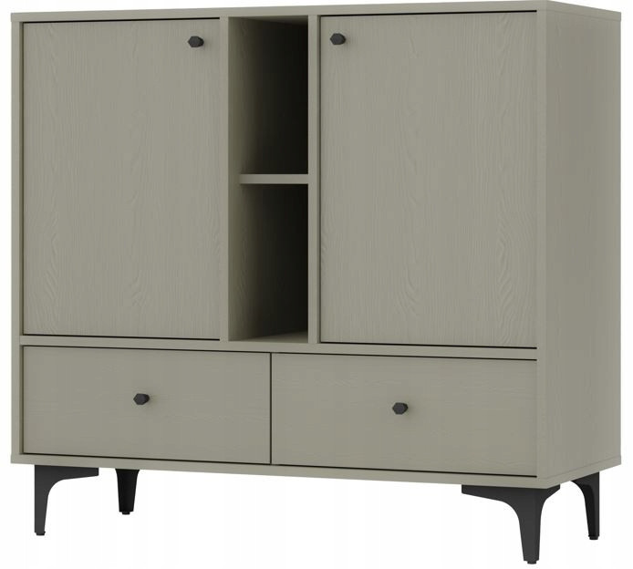 ZIELONA KOMODA AVILA 100 cm CZARNE Metalowe Nogi Uchwyt 2D2S