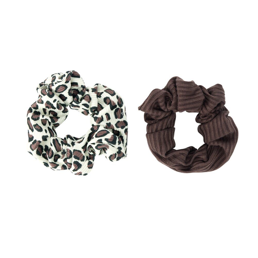 Chouchou en tissu x2 uni et léopard Ø11cm (2 modèles)
