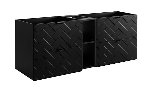 Meuble de salle de bain, Noir Mat, 140 x 57 x 46 cm, poignées noires