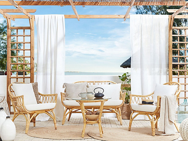 Ensemble de salon de jardin avec table 4 places SIBARI Rotin Naturel