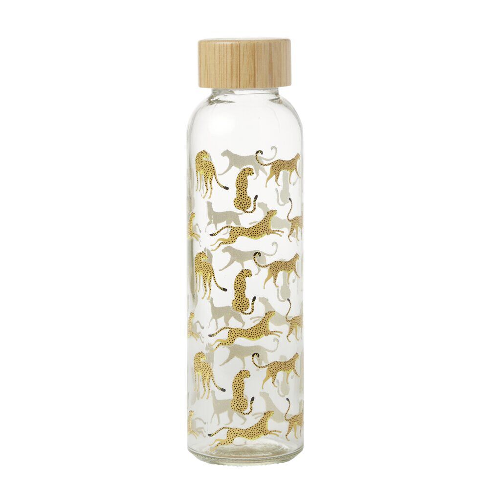 Gourde bouteille en verre avec bouchon bambou 500ml Ø6,5xH22cm