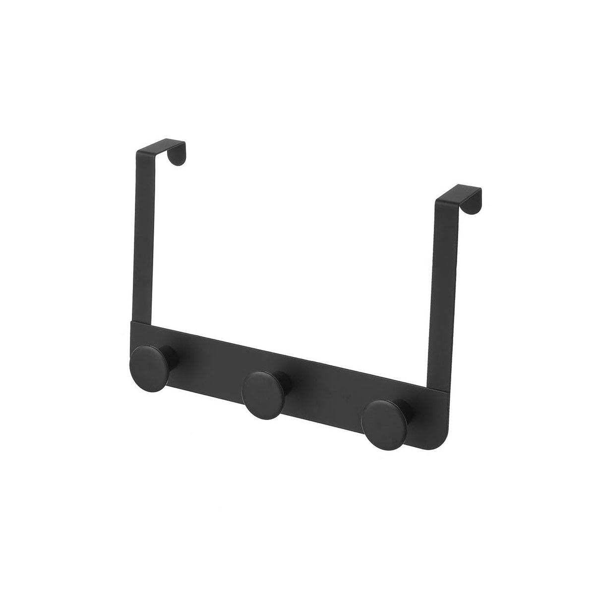 MÉTAL - Portemanteau de porte 3 crochets en métal et ABS noir 30x8,5x20cm
