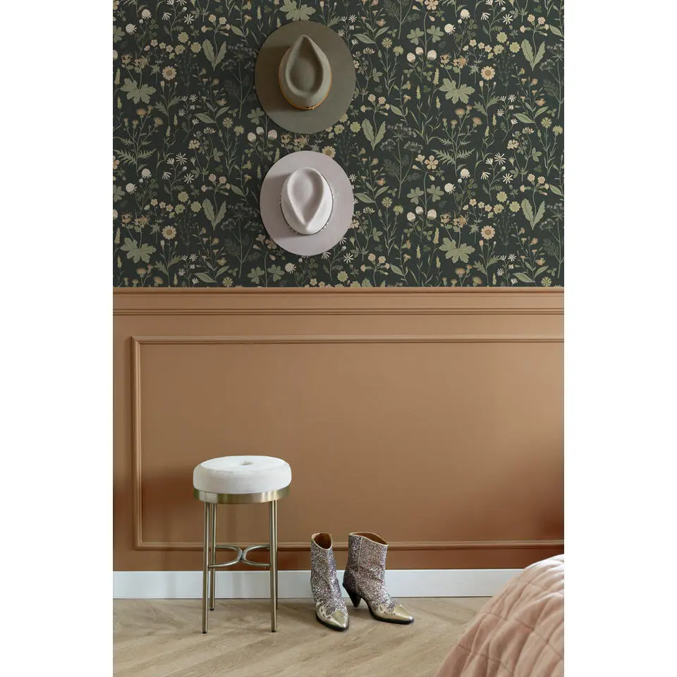 ESTAhome behang veldbloemen donkergroen - 50 x 900 cm