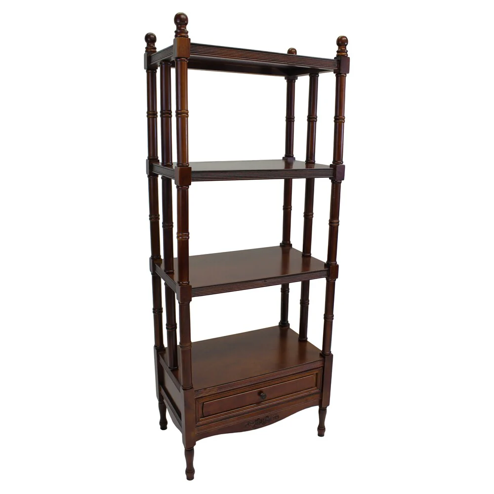 Windsor 4-tier/ 1-drawer Hand-carved Hardwood Bookshelf