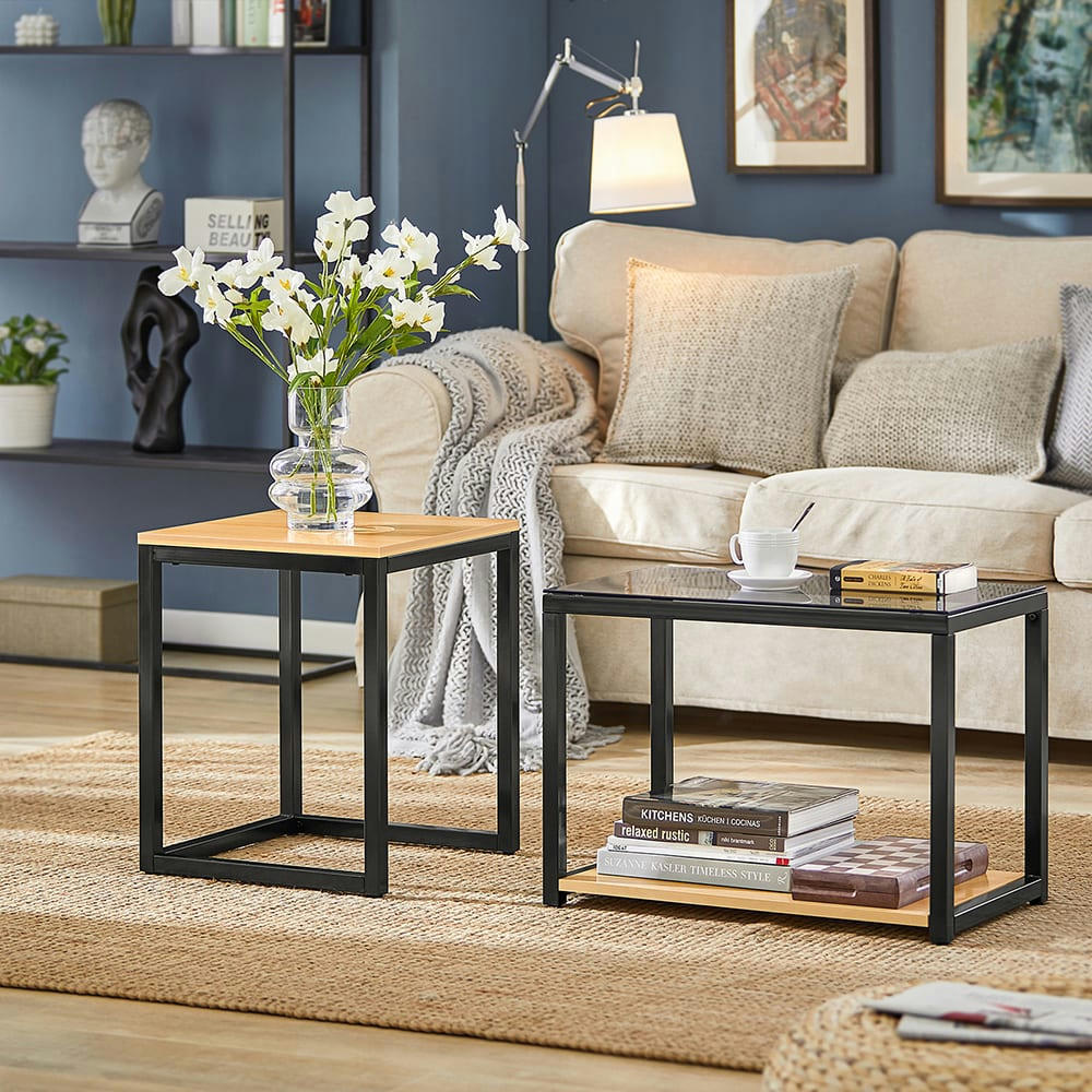 - Ensemble de deux tables basses à cadre en métal noir