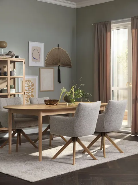 MARSTRAND L200/280 bord natur eg + 4 VEMMETOFTE stole beige