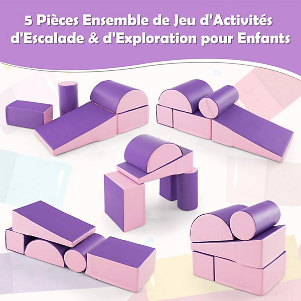 5 PCS Parcours Motricité Bébé avec Fermeture Clair, avec Remplissage en EPE, pour Enfants d'Âge Préscolaire, Grimper, Ramper
