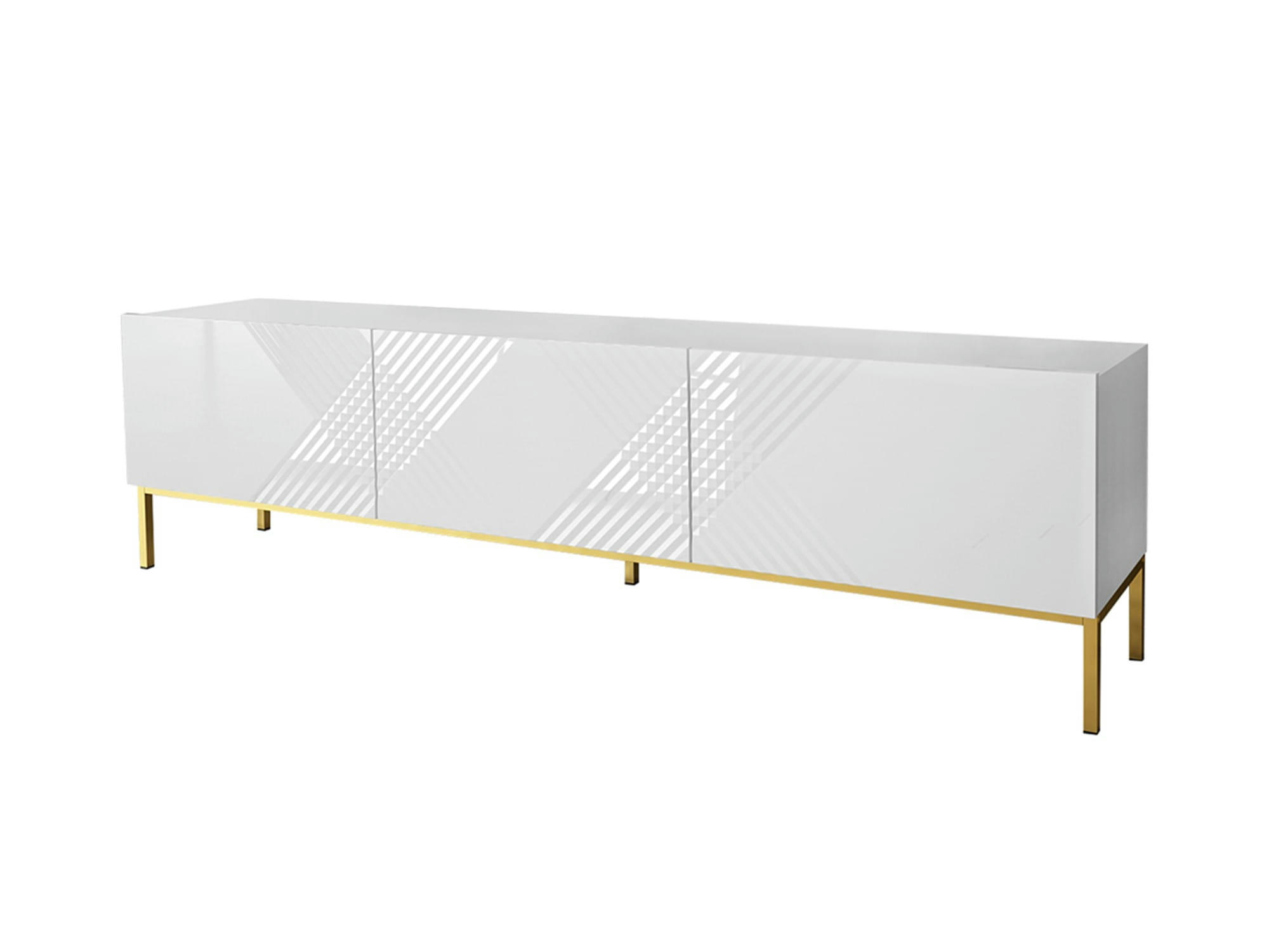 CELESTE - Meuble TV style contemporain 190 cm blanc / doré