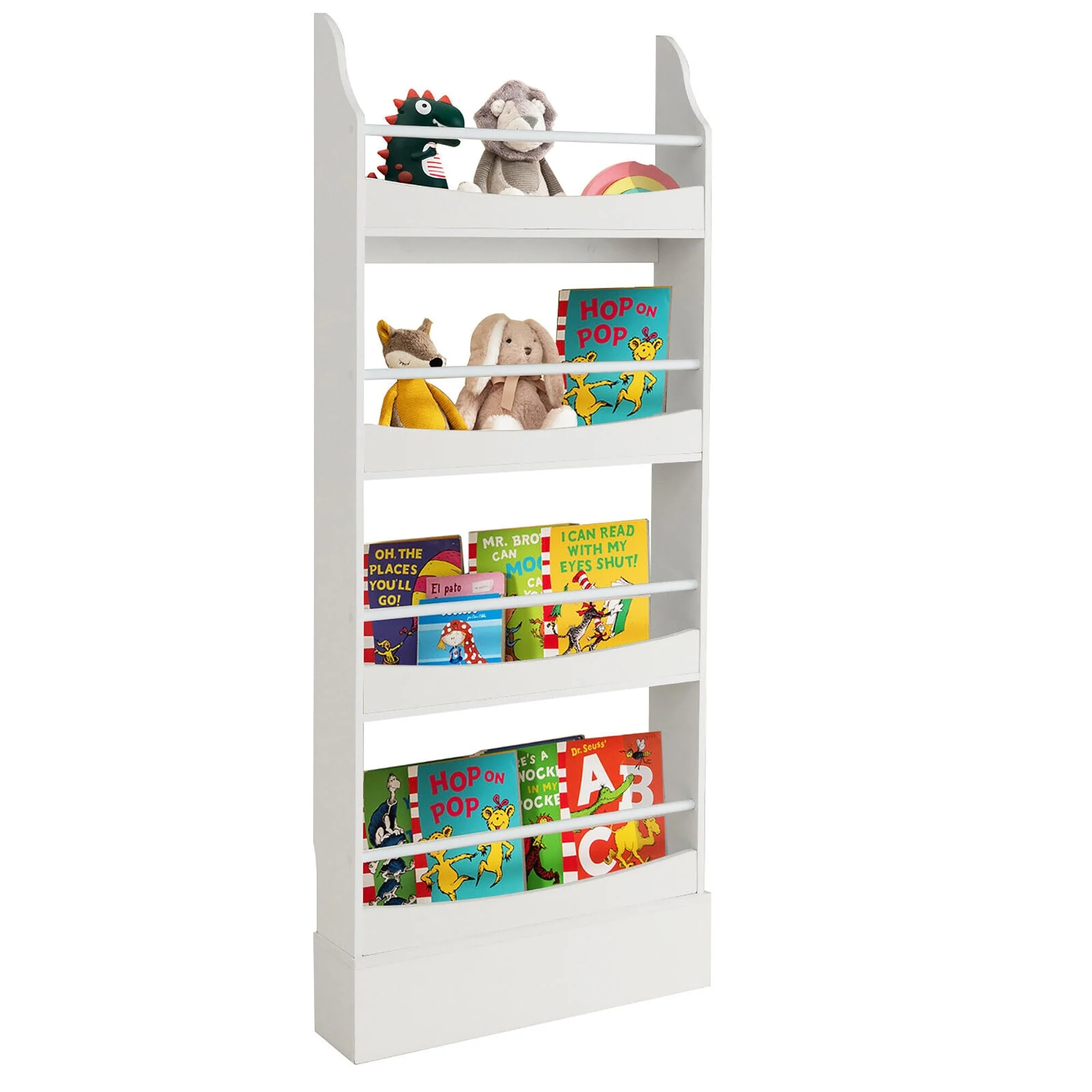 Gymax 4-Tier Kids Bookshelf Toy Storage Bookcase Rack Wall w/