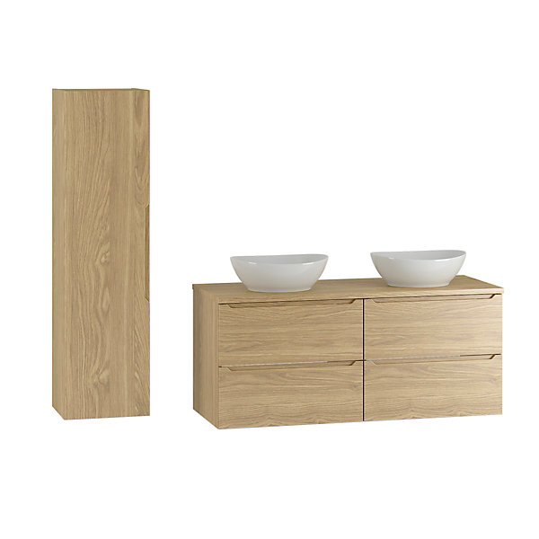 Ensemble meuble double vasque 120cm et colonne Viggo Bois