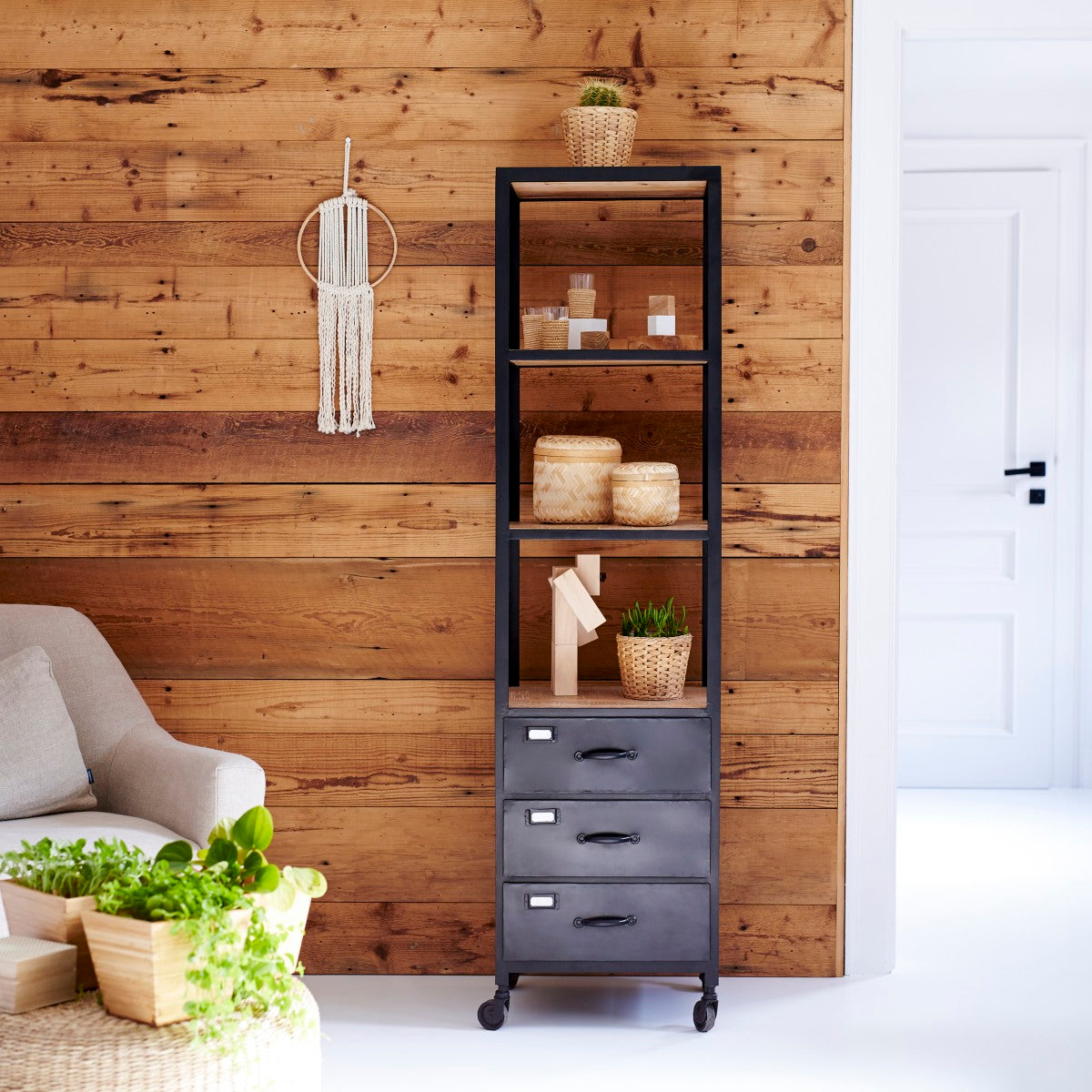 Tikamoon - Industriel - Kolom van mangohout en metaal