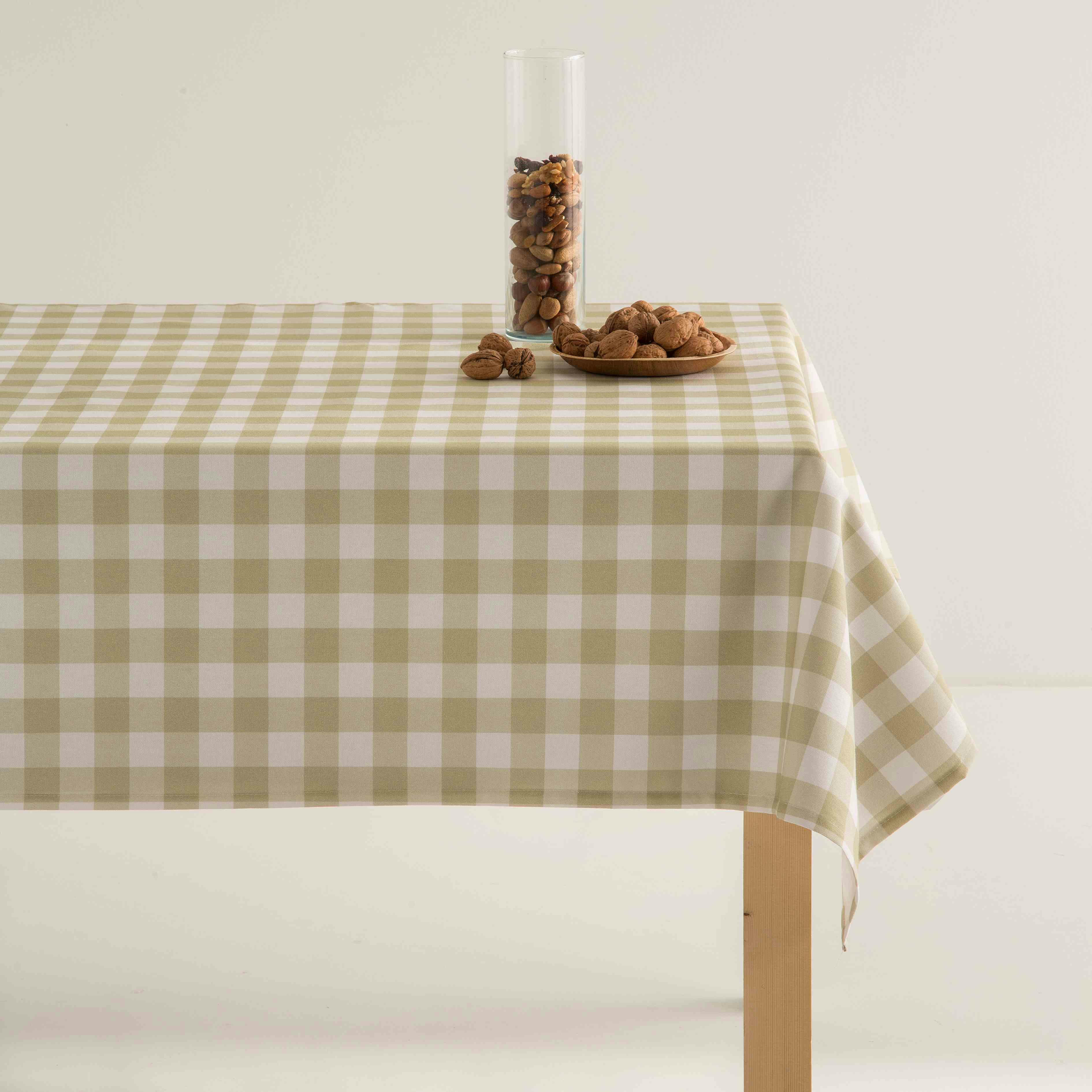 CHESS MARFIL - Nappe imprimée beige avec traitement anti-taches en coton 140x100 cm