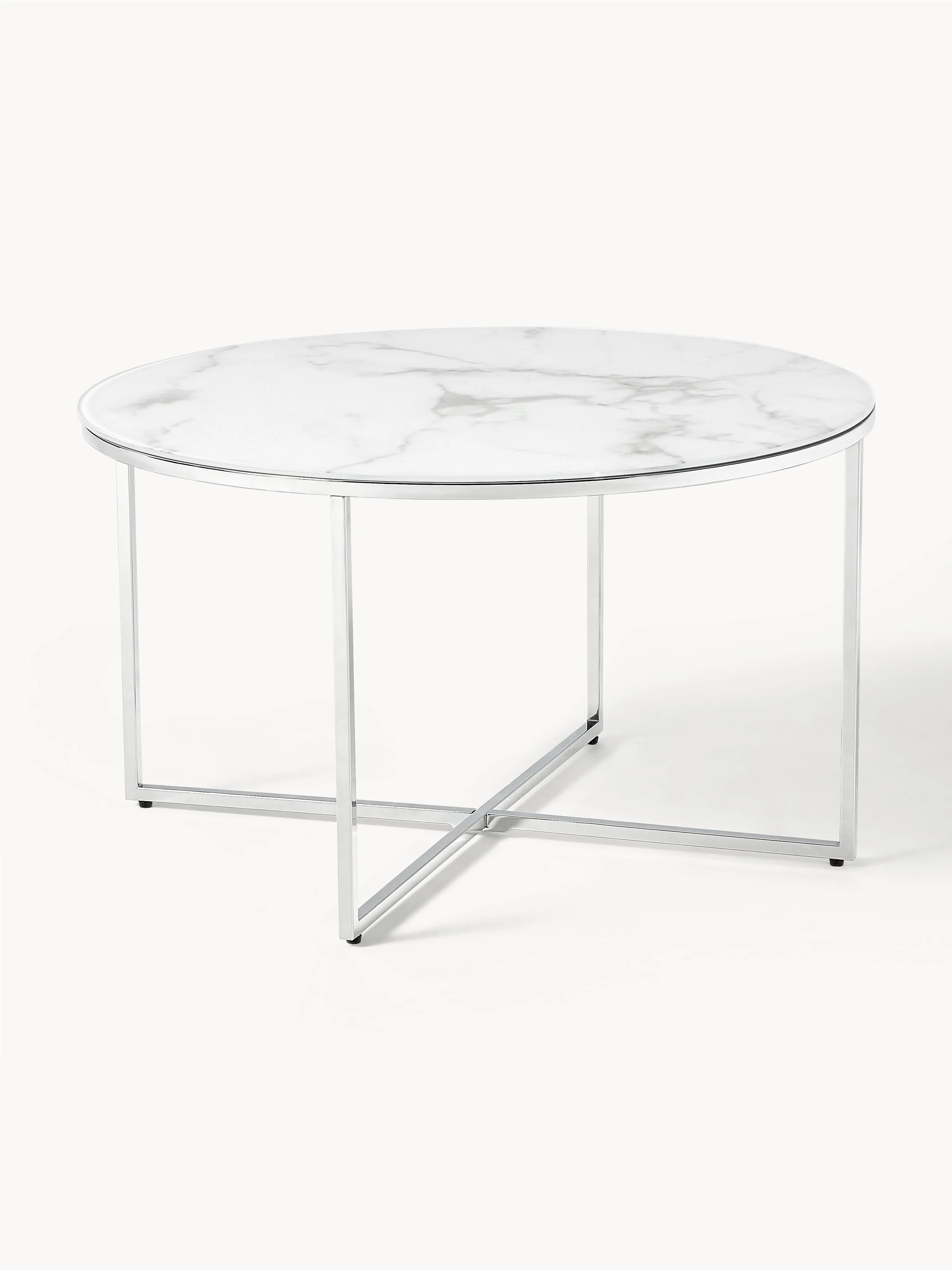 Runder Couchtisch Antigua mit Glasplatte in Marmor-Optik