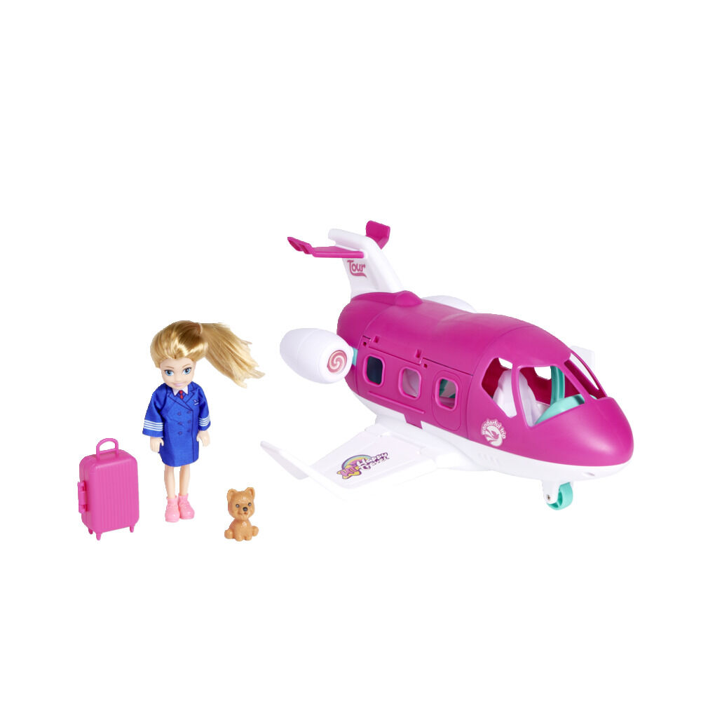 Jouet avion rose avec poupée et accessoires