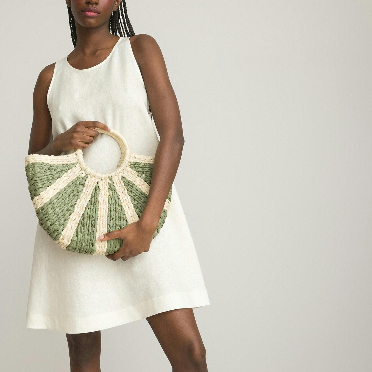 Panier rayé forme demi-lune