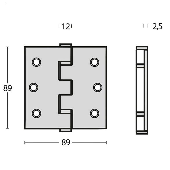 Scharnier, 89x89x2,5 mm bis 70 kg