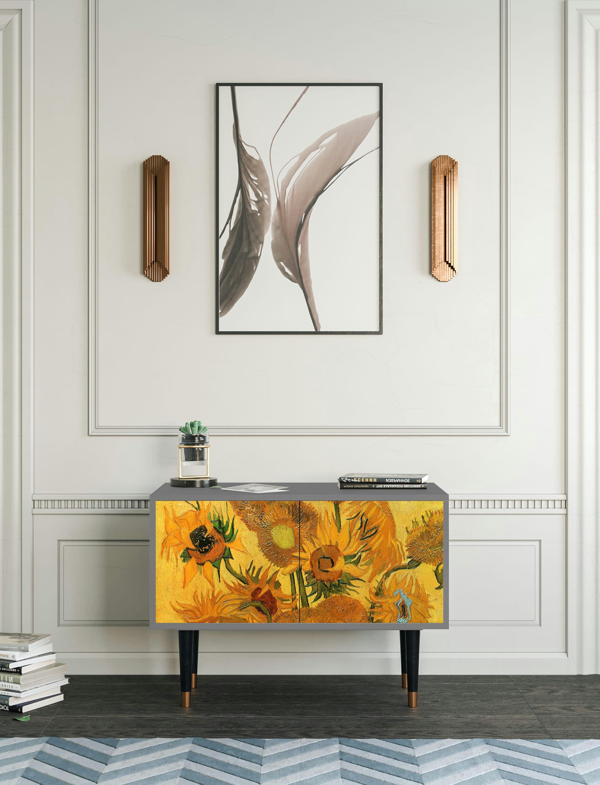 SUNFLOWERS BY VINCENT VAN GOGH - Buffet bas  jaune 2 portes L 94 cm
