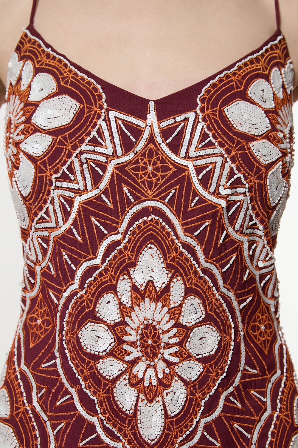 KarenMillen Tall Embellished Fringe Strappy Woven Maxi Dress