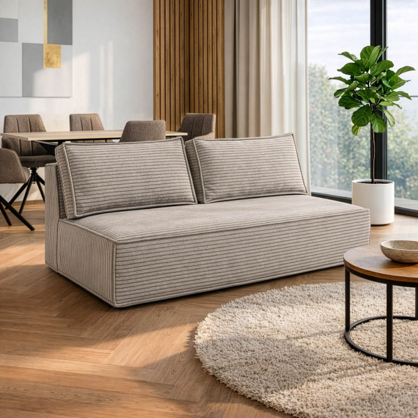 Sofa Rozkładana Kanapa z Funkcją Spania Dwuosobowa Do Salon Beżowa MAVIA