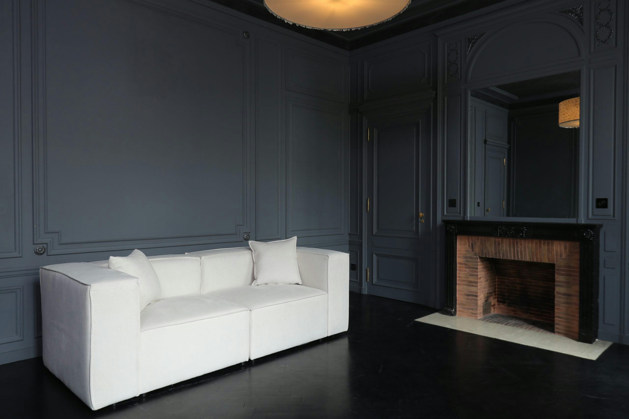 LIVAL - Canapé droit modulable 3 places en velours côtelé beige