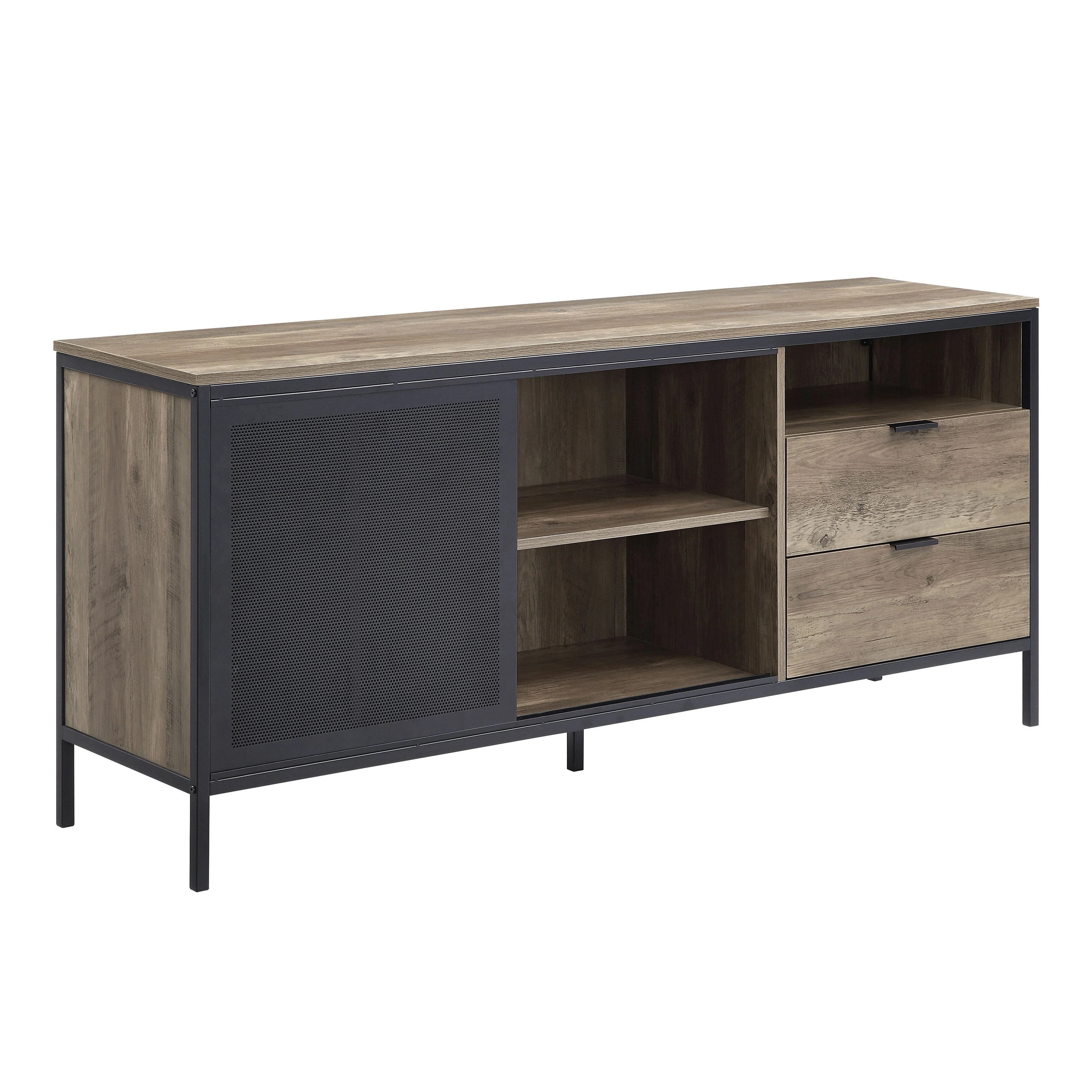 Oak 63 Industrial TV Stand with Drawers & Shelf for TVs Up to 60