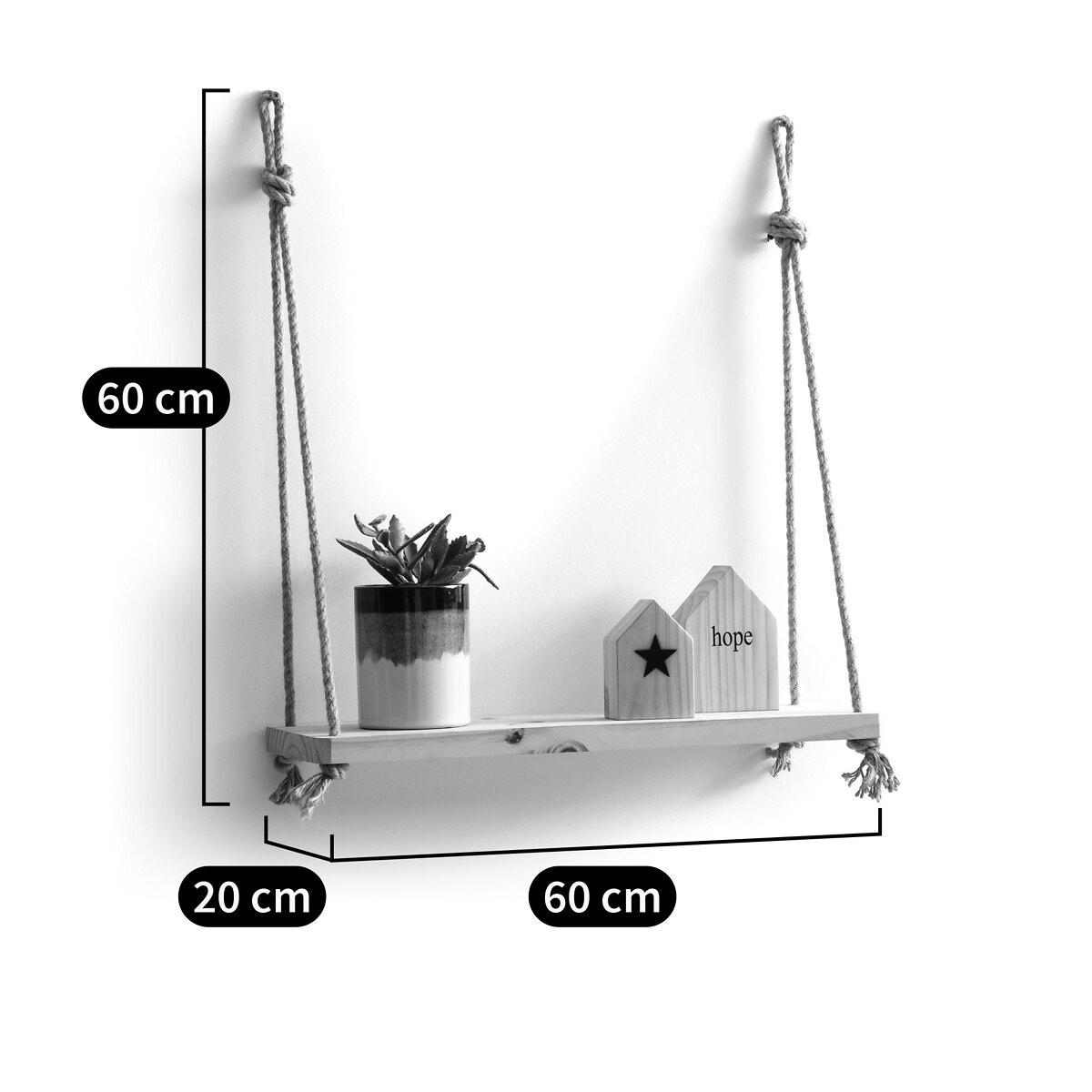 Etagère murale en pin et sisal L60 cm, Maréo