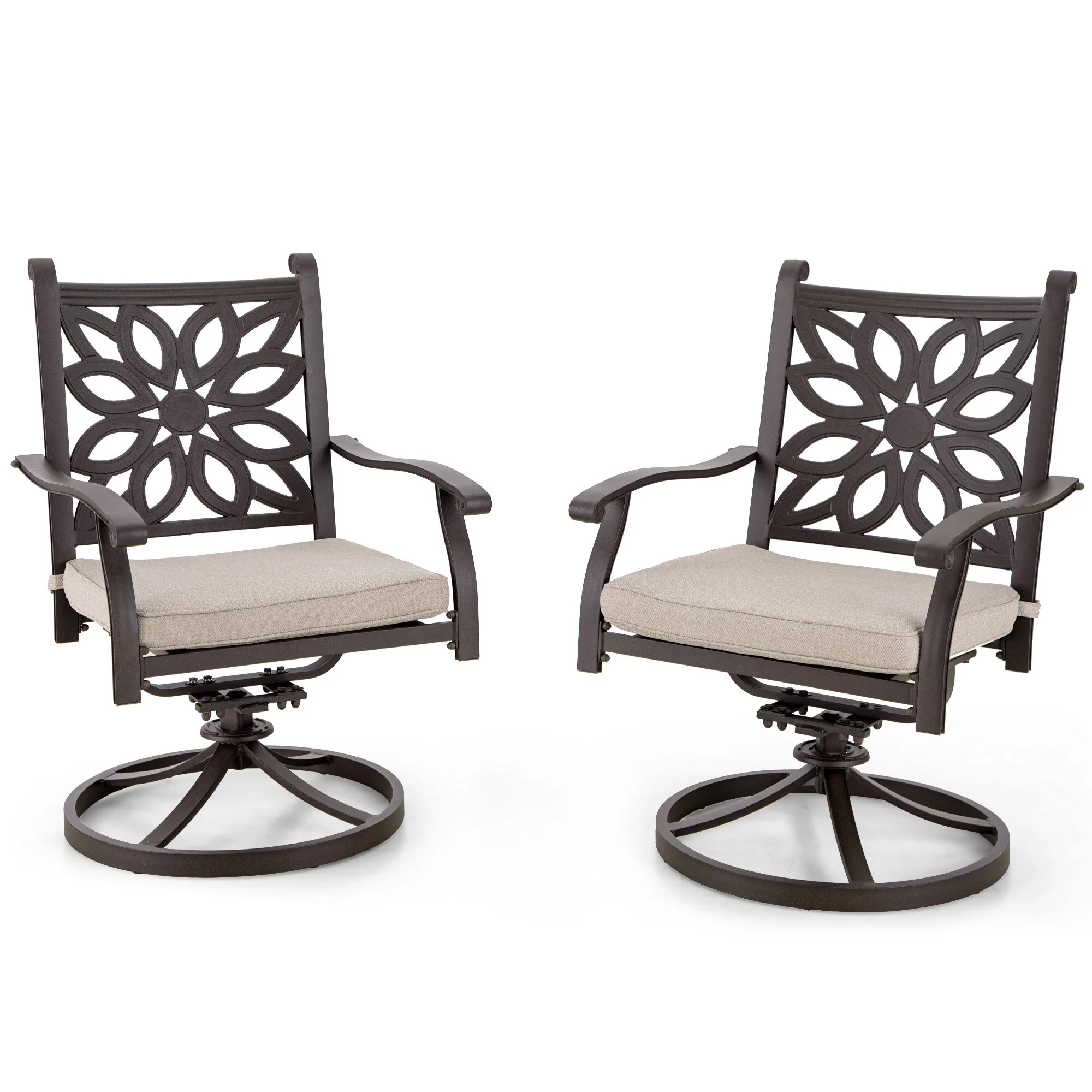 MAISON ARTS Cast Aluminum Wide Outdoor Dining Chairs with Cushion(Set of 2)