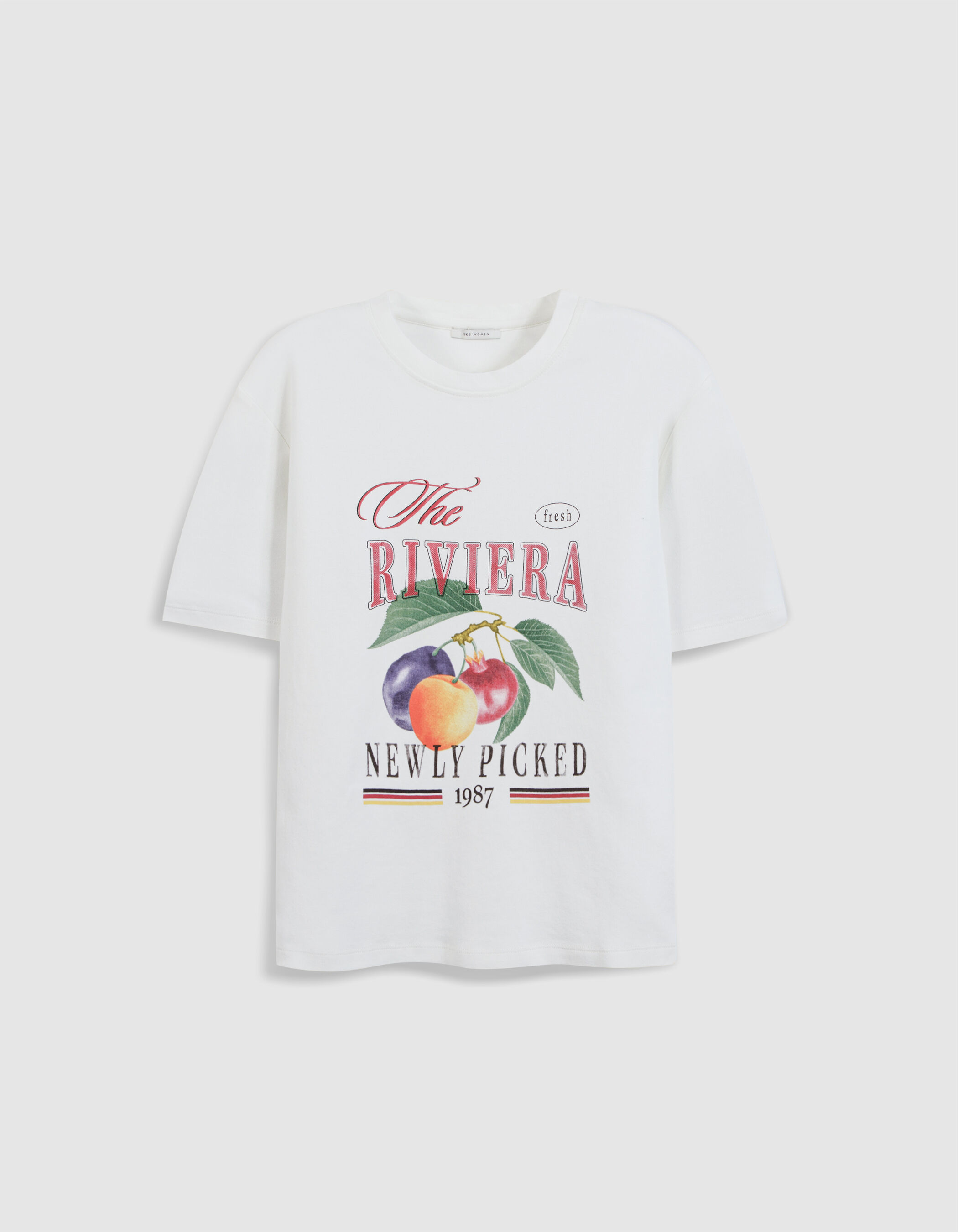 Tee-shirt manches courtes blanc visuel maxi fruits Femme