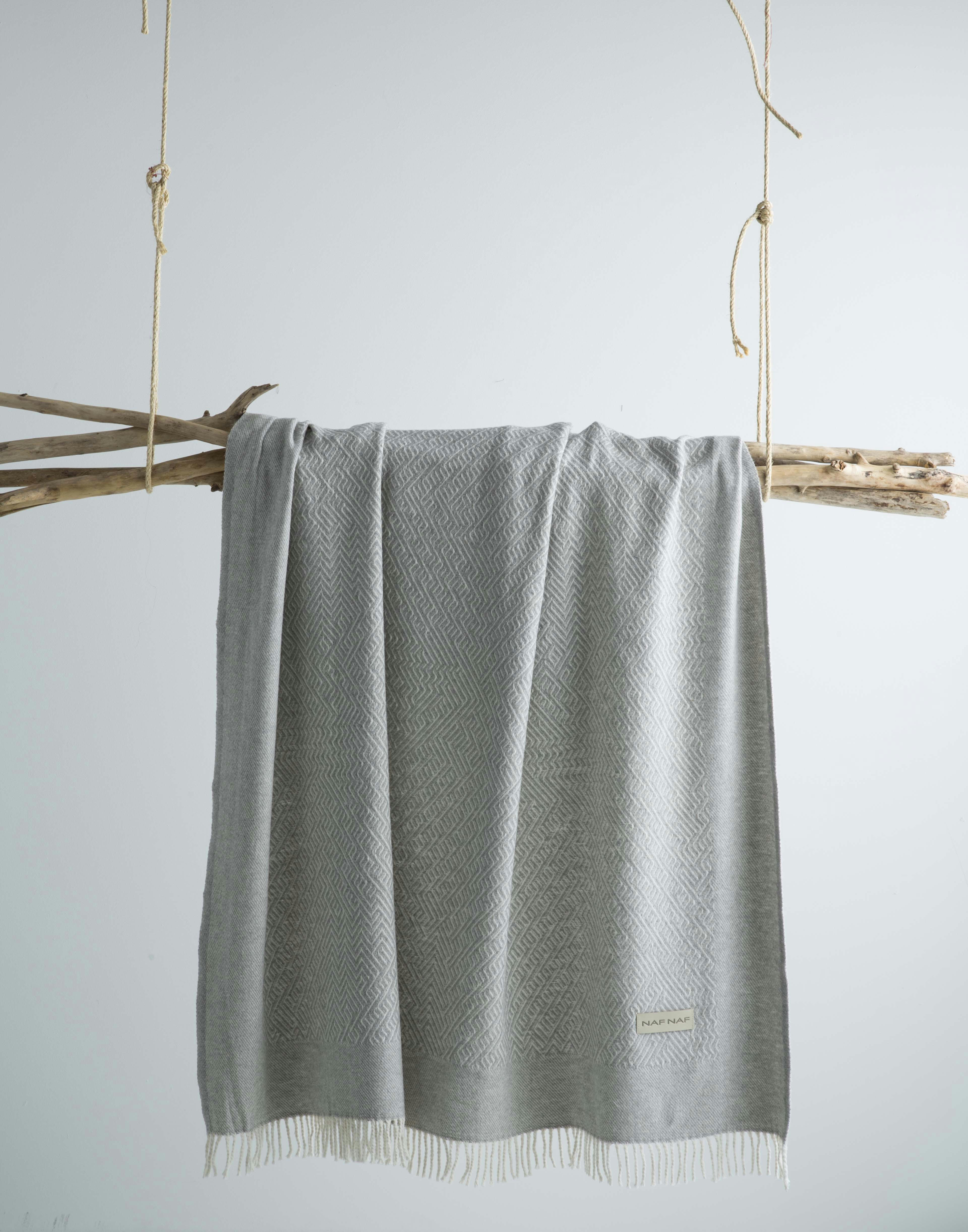 CISSE - Plaid en coton gris perle 130x170