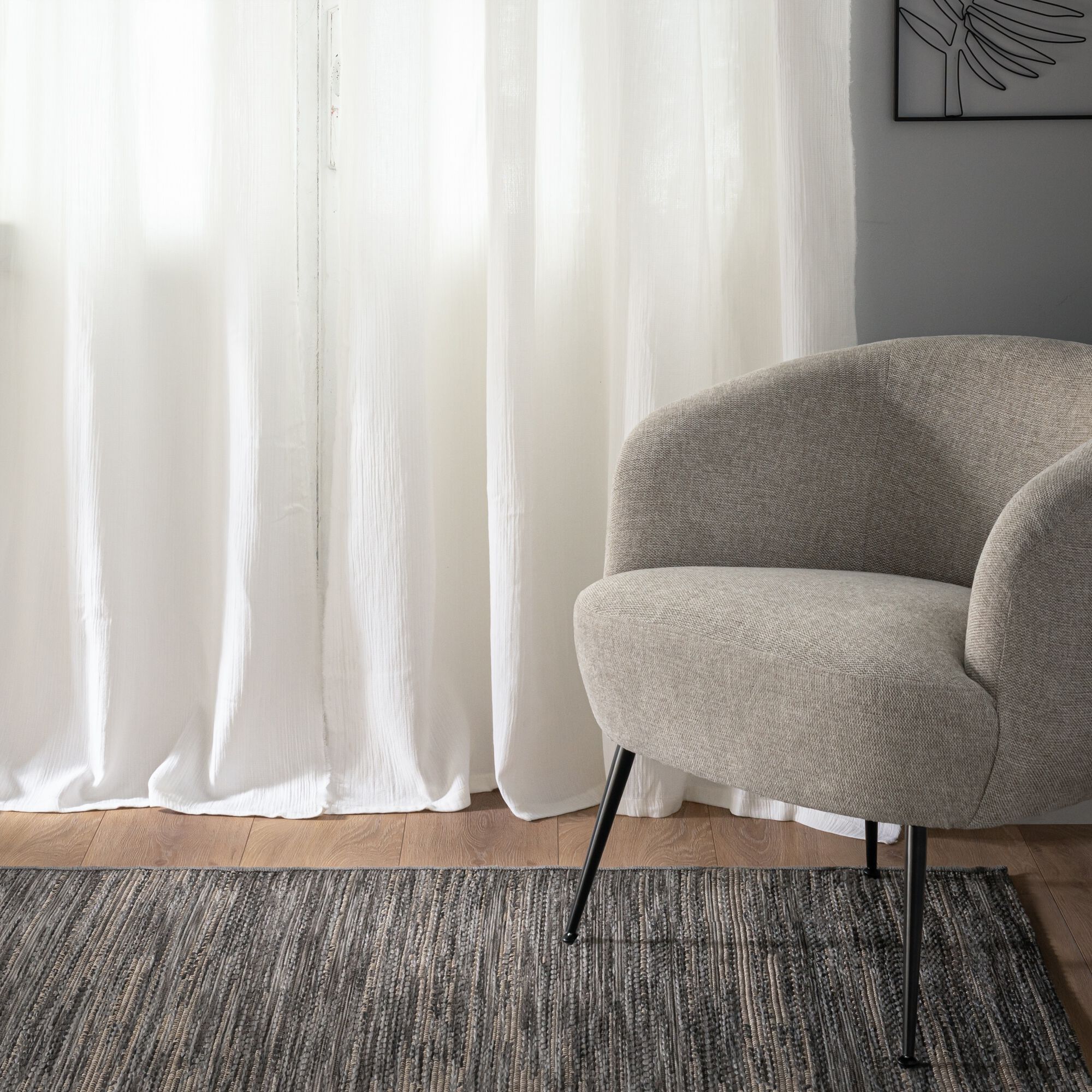 SUZETTE - Voilage à œillets en double gaze de coton finition franges 130x250cm - blanc écru