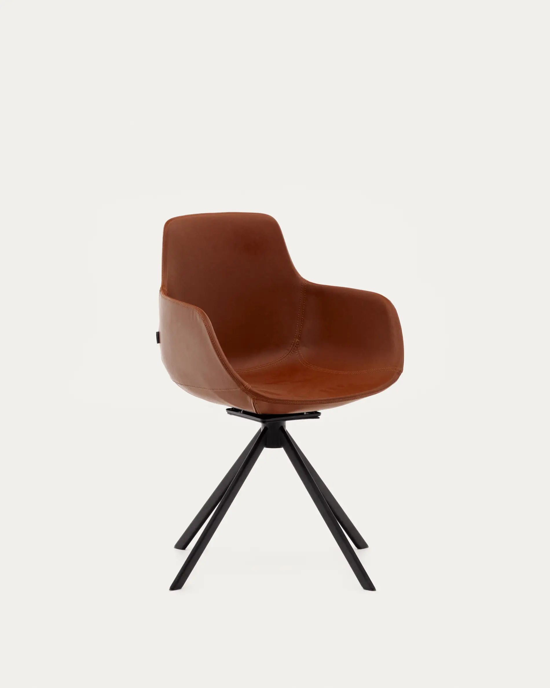 Silla giratoria autoretorno Tissiana piel sintética marrón acero negro mate